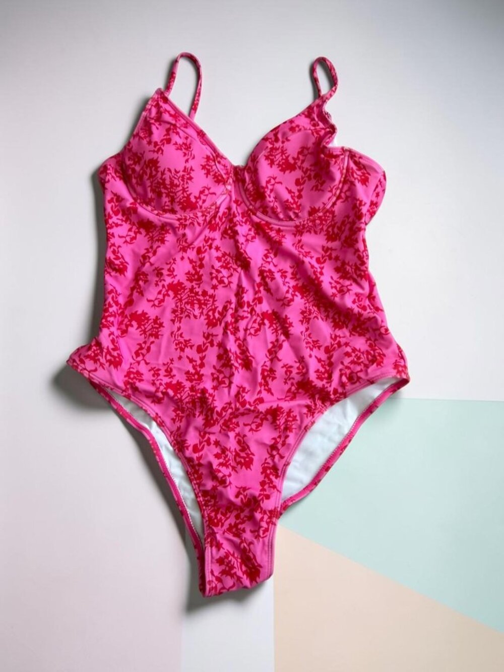PINK Red Floral One piece Swimsuit Bathing Suit Size XL